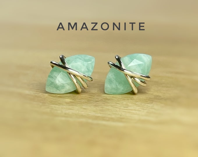 Amazonite Stud Earrings. Sterling Silver. 14K Gold/Rose Gold Filled. Includes a Gift Box & Card. Marquise Amazonite Earrings. Throat Chakra.