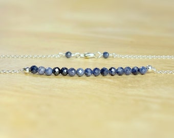 Sapphire Bar Necklace: Sterling Silver September Birthstone