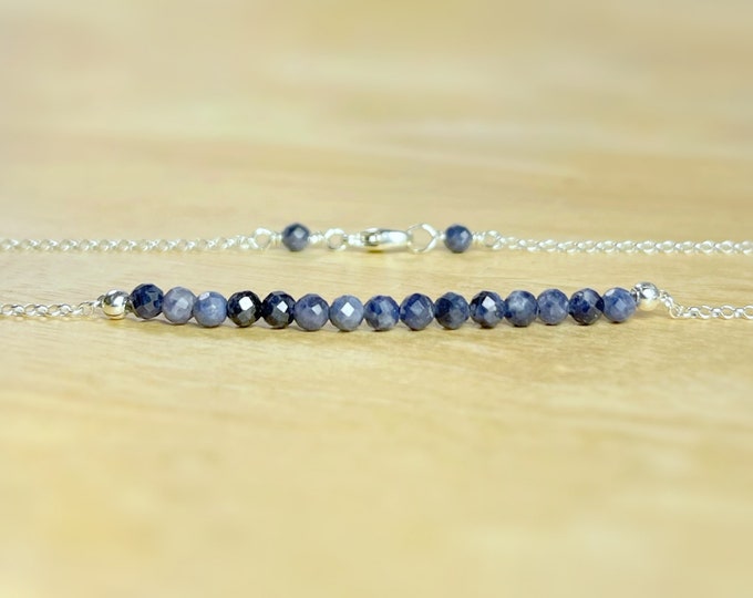 Sapphire Necklace. Bar Necklace. September Birthstone Gifts. Zodiac Gifts. Incl a Gift Box, Crystal Information Card & Ribbon Wrapping.