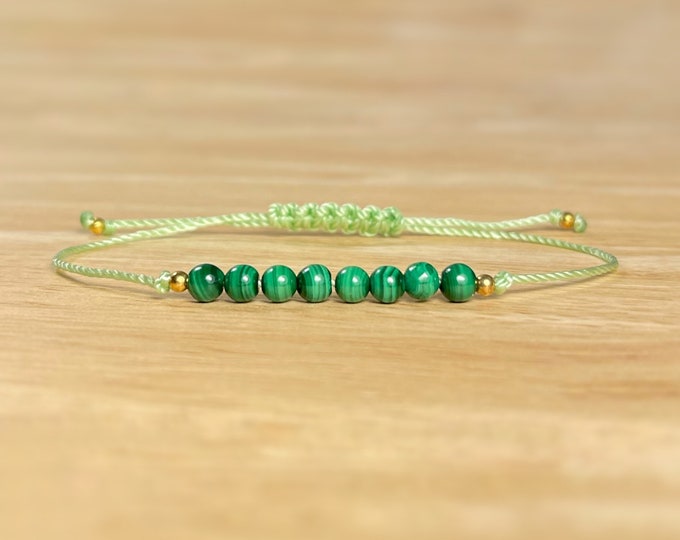 Genuine Malachite Bracelet. Dainty Minimalist Skinny Bracelet. Birthstone Gifts. Includes Gift Wrapping, Gift Pouch & Lotus Clip Charm.
