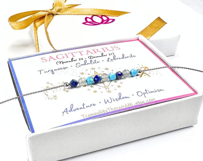 SAGITTARIUS Zodiac Necklace Floating Necklace. Lightweight Natural Silk Necklace.Celestial Birthstone Gifts.Incl Gift Box Card & Ribbon Wrap