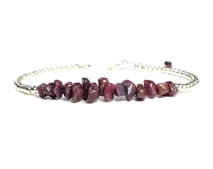 Raw Natural Ruby Bracelet. Choice of Gemstones/Birthstones. Sterling Silver, Rose Gold Filled. July Birthstone. Incl Gift Box & Info Card