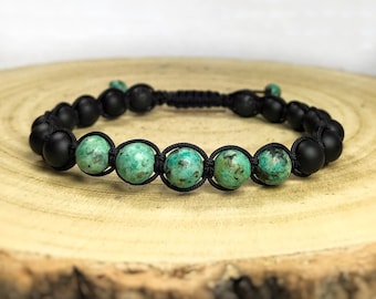 African Turquoise Mens Bracelet: Black Onyx Shamballa Style