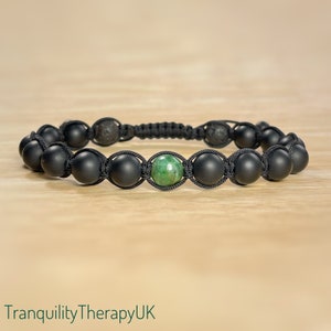 Emerald Gemstone Bracelet: Black Onyx Mala, Mens Birthstone Jewelry