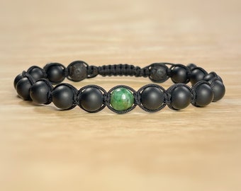 Emerald Gemstone Bracelet: Black Onyx Mala, Mens Birthstone Jewelry