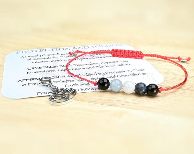 Protection & Inner Wisdom Bracelet Gemstone Gift Set. Grounding, Clarity, Spiritual Awakening, Intuitive Insight.Affirmation Crystal Gifts.