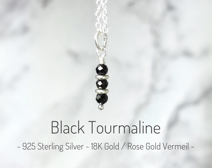 Black Tourmaline Necklace. Birthstone Gift. Birthday Gift. Tourmaline Pendant. Incl a Gift Box, Crystal Info Card & Ribbon Wrap. Birthstones