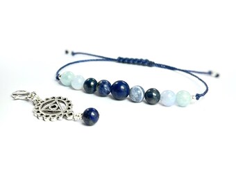 Throat Chakra Bracelet. Voice of the Body. Lapis Lazuli, Sodalite, Kyanite, Blue Lace Agate, Aquamarine. High Vibrational Energy. Blue