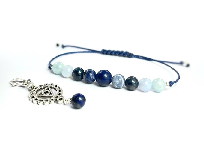 Lapis Lazuli Throat Chakra Bracelet: Aquamarine, Kyanite & Sodalite