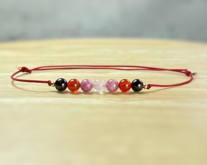 Love, Compassion & Self Love Anklet. Commitment. Soulmate. Attract Love. Pink Tourmaline, Garnet, Carnelian and Rose Quartz.