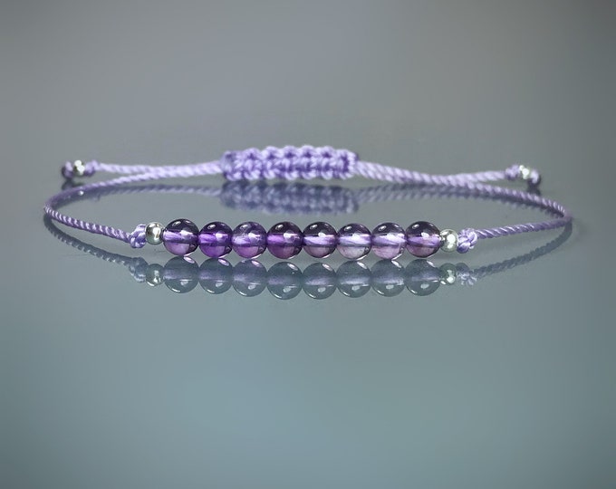 Dainty Amethyst Bracelet: Adjustable Gemstone Cord Bracelet