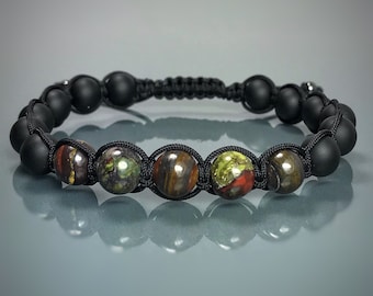 Bloodstone & Tiger Iron Shamballa Bracelet: Knotted Gemstone