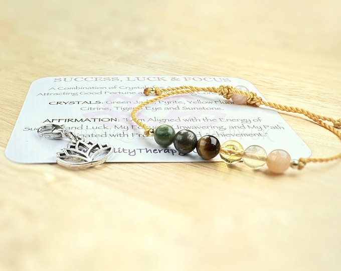 Crystal Energy Bracelet: Green Jade, Pyrite, Citrine, and Lotus Charm