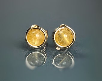 Citrine Stud Earrings. November Birthstone. Eternity Circle Sterling Silver Gold Gold Filled. Solar Plexus. Incl Gift Box & Info Gift Card
