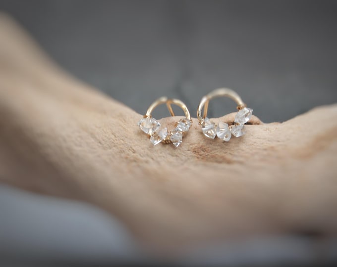 Herkimer Diamond Hoop Earrings – Raw Quartz Halo Earrings, April Birthstone, Handmade Crystal Jewellery, Choice of Birthstones and Crystals