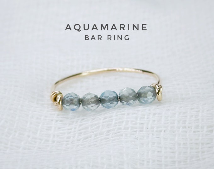 Aquamarine Bar Ring. March Birthstone Gifts. Birthstone Ring. Incl Gift Box & Card. Aquamarine Jewelry Gifts for Her. Anniversary Gifts