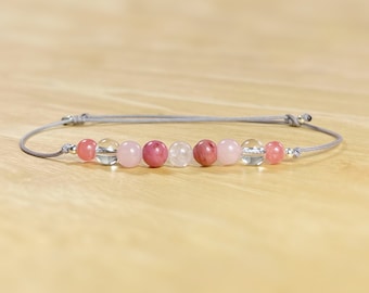 Kunzite, Rhodochrosite, Rhodonite, Rose Quartz & Rock Quartz.  ANKLET. Love. Commitment. Attraction. Heart Chakra.