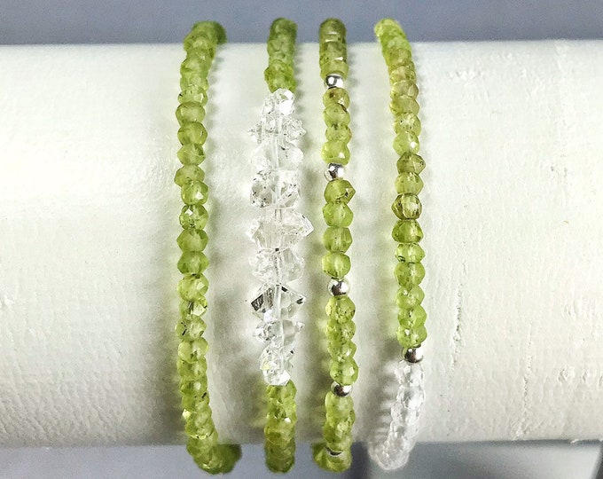 Peridot Stacking Bracelets. Raw Peridot Bracelet. Sterling Silver, Rose Gold Filled. August Birthstone. Includes Gift Box & Info Card.