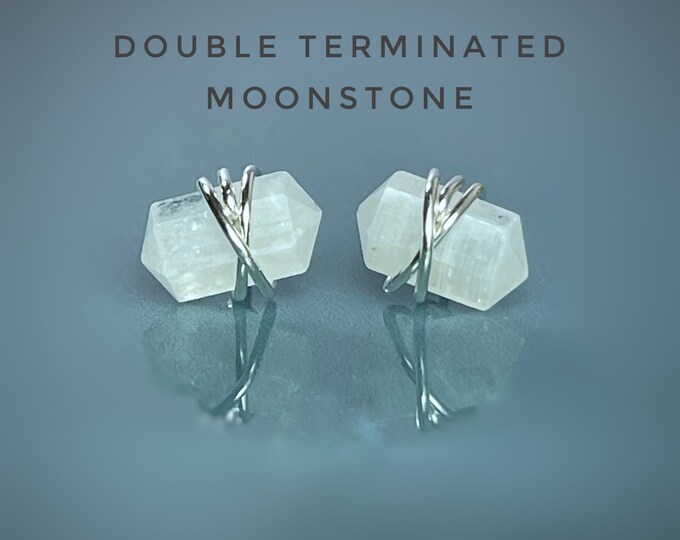 Moonstone Stud Earrings. June Birthstone. Double Terminated Moonstone Jewelry. Includes a Gift Box & Crystal Info Card. Statement Earrings