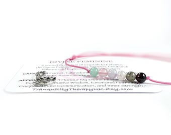 Divine Feminine Crystal Anklet: Garnet, Moonstone & Rose Quartz