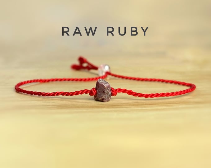 Raw Ruby Bracelet. Pure Natural Silk Bracelet. July Birthstone Jewelry. Includes a Crystal Info Card. July Birthday Gifts. Anniversary Gifts