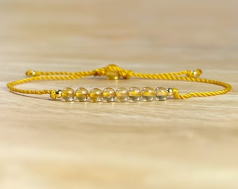 Dainty Citrine Bracelet: Adjustable Gemstone Cord Bracelet, November Birthday Gift