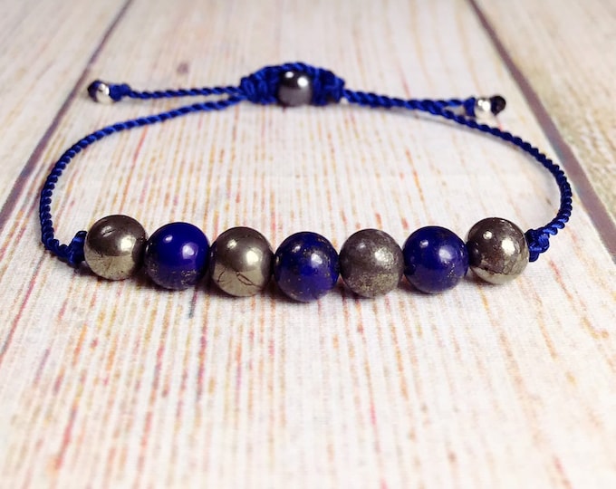 Wisdom, Truth, Power, Enlightenment, good luck & Protection. Lapis Lazuli.  Pyrite. Crystal Healing Gemstones. Choice  of Cords/Accent Beads