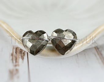 Pyrite Heart Stud Earrings: Sterling Silver or Gold Filled