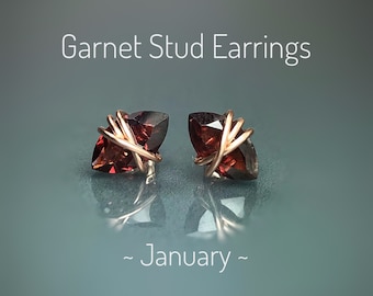 Marquise Garnet Stud Earrings: January Birthstone, Sterling Silver or Gold Filled