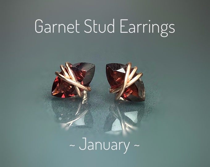 Garnet Stud Earrings. Marquise Shape.January Birthstone. AAAA High Grade Garnet. Sterling Silver. 14K Rose/Gold Filled. Incl Gift Box & Card