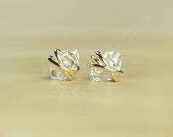 Herkimer Diamond Stud Earrings: Dainty April Birthstone, Gift Box Included