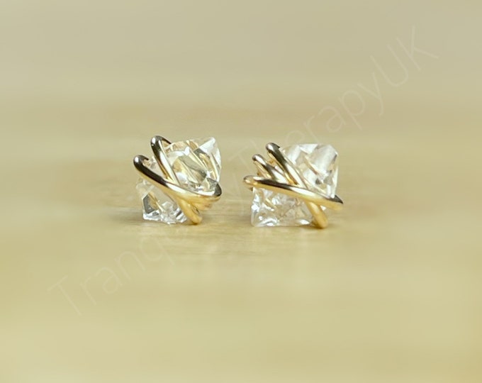 Herkimer Diamond Stud Earrings. Beautiful Dainty, Elegant and Small Size April Birthstone. Incl Gift Box & Crystal Info Card. Gifts for Her.