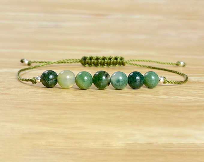 Moss Agate Gemstone Bracelet. Abundance. Attracts Wealth. Crystals for Gardeners & Agriculture. Promotes Growth. Business Success.