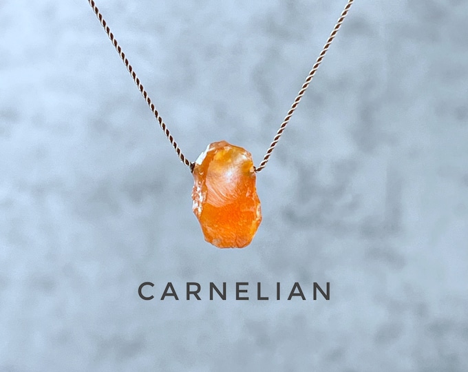 Raw Carnelian Necklace. Carnelian Floating Necklace. Natural Silk Necklace.  Birthstone Gifts. Incl Gift Box, Info Card & Ribbon Wrapping.