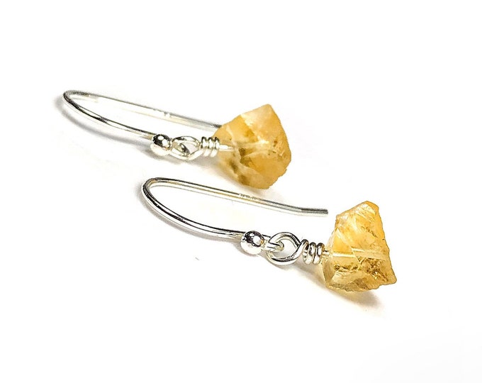 Raw Citrine Earrings. Sterling Silver, 14K Gold. November Birthstone. Incl Gift Box & Crystal Card. Birthday Gifts For Her