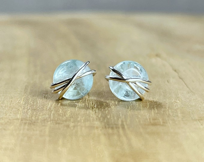 AA Grade Aquamarine Earrings. March Birthstone. Aquamarine Stud Earrings. Sterling Silver, 14K Rose Gold Filled. Incl Gift Box & Info Card