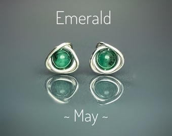 Genuine Emerald Stud Earrings. Eternity Knot Studs. Roses Stud Earrings. Sterling Silver. 14K Gold Filled. May Birthstone. Incl Gift Wrap