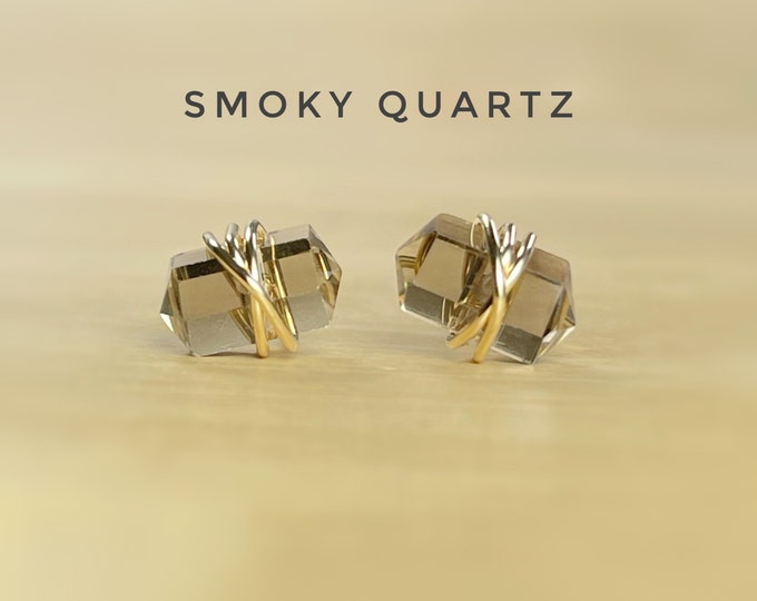Smoky Quartz Stud Earrings. Double Terminated Smoky Quartz Jewelry. Includes a Gift Box & Crystal Info Card. Birthstone Earrings. Statement