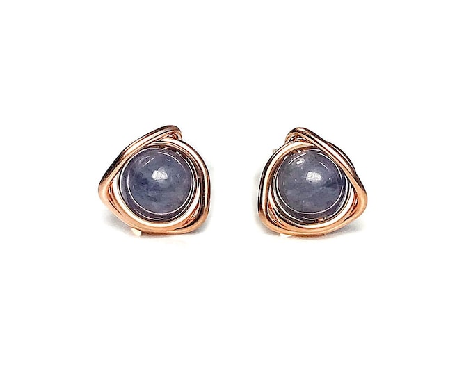 Tanzanite Stud Earrings. Eternity Knot Jewelry. Roses Stud Earring Gifts December Birthstone Gifts. Includes Gift Box & Info Gift Card.