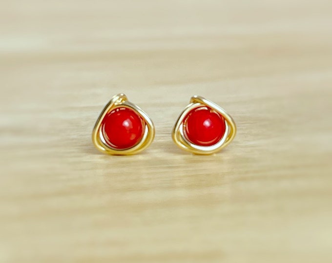 Red Coral Stud Earrings. Sterling Silver. 14K Gold/Rose Gold Filled. Includes Gift Box & Info Gift Card. Coral Earrings. Gifts for Her