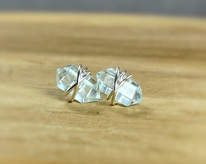 Aquamarine Stud Earrings. Double Terminated Aquamarine Jewelry. Includes a Gift Box & Crystal Info Card. March Birthstone Stud Earrings