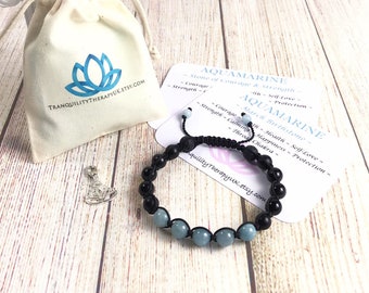 AAA Grade Aquamarine Mens Bracelet. March Birthstone. Mens Yoga Bracelet. Mens Mala. Throat Chakra. Courage and Strength. Incl Gift Wrapping