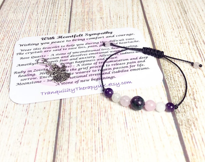 Sympathy Gift: Crystal Grief Bracelet with Angel Charm