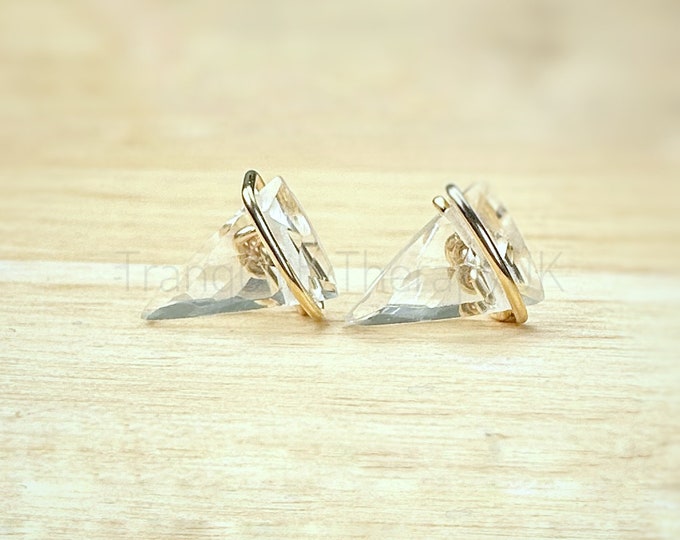 Geometric Rock Quartz Stud Earrings: Sterling Silver, April Birthstone