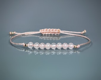 Dainty Rose Quartz Bracelet: Adjustable Gemstone Cord Bracelet