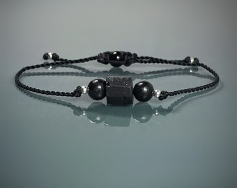 Shungite & Raw Black Tourmaline Bracelet: Aura Shield, Empath Protection