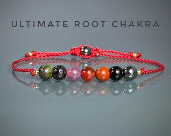 Ultimate Root Chakra Bracelet with Genuine Ruby. Base Chakra. Grounding. Protection. Stability. Garnet. Bloodstone. Black Tourmaline. Jasper