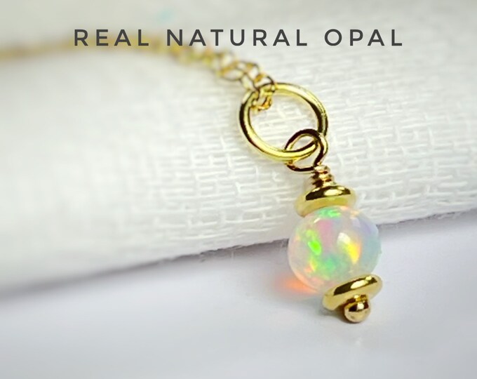 Real Genuine Opal Necklace & Opal Stud Earrings Set. October Birthstone. Incl Gift Box, Crystal Info Card. Birthday Gift.