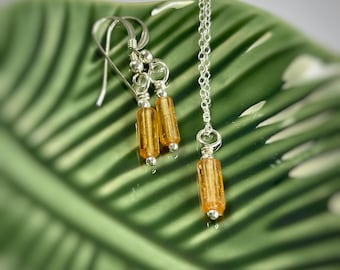 Raw Imperial Topaz Jewelry Set. Imperial Topaz Earrings. Sterling Silver, 14K Rose Gold Filled. November Birthstone. Imperial Topaz Necklace