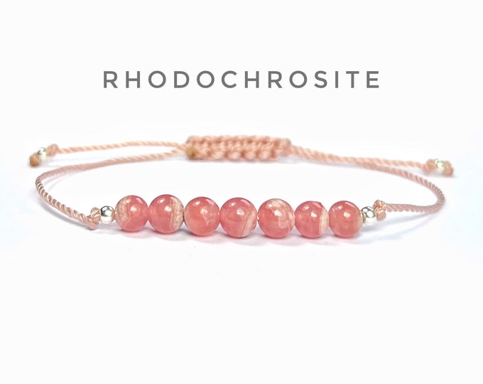 Rhodochrosite Bracelet. Self-Love. Heart Chakra. Compassion. Love. Includes a Lotus Clip Charm, Gift Wrapping and a Gift Pouch.